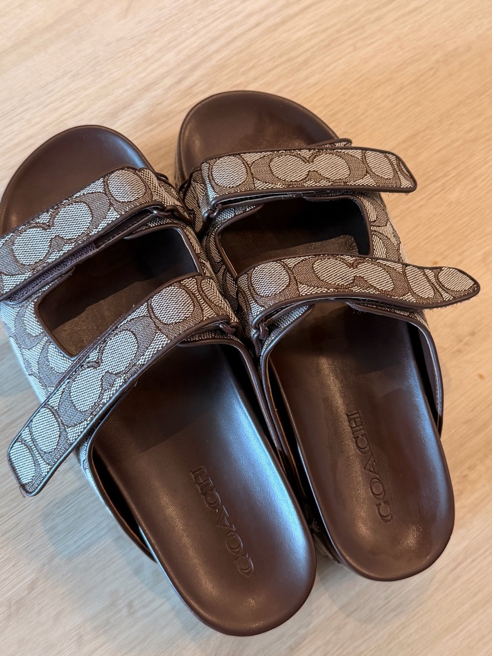 Coach Brown Signature Canvas Double-Strap Sandals
